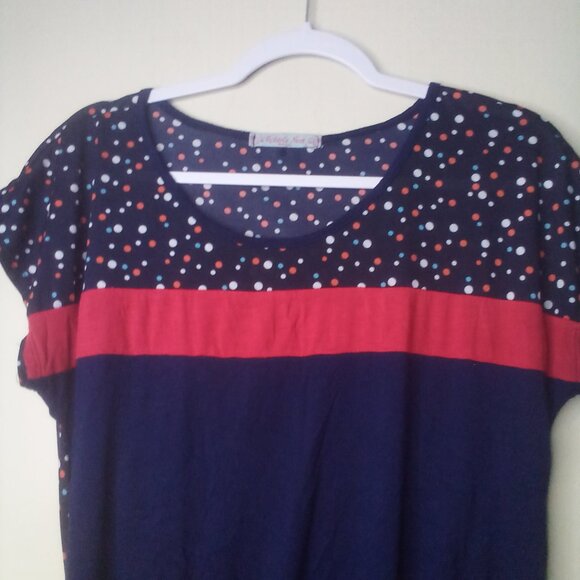 Robin's Nest Shirt Maternity L Short Sleeve Polka Dot Color Block Blue Red - Picture 13 of 15